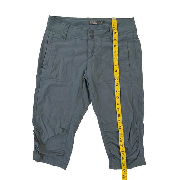 Prana Pants Womens XS Blue Capri Cropped Outdoor Hiking Stretch Ruched Buttons - Picture 3 of 6